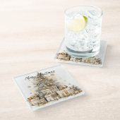 レトロ金ゴールドクリスマスツリー ガラスコースター (アングル)