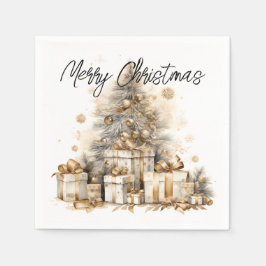 レトロ金ゴールドクリスマスツリー スタンダードカクテルナプキン