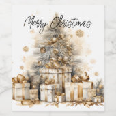 レトロ金ゴールドクリスマスツリー ワインラベル (シングルラベル)