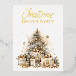 レトロ金ゴールドクリスマスツリー 箔招待状ポストカード
