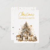 レトロ金ゴールドクリスマスツリー 箔招待状ポストカード (正面/裏面)