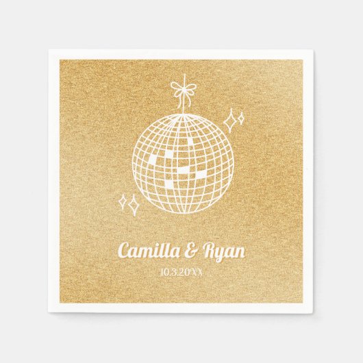 レトロ金ゴールドグリッターディスコ結婚のデコナプキンズ スタンダードカクテルナプキン (正面)