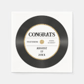 レトロ金ゴールドグリッタービニールレコードおめでとう結婚ズ スタンダードカクテルナプキン (正面)