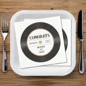 レトロ金ゴールドグリッタービニールレコードおめでとう結婚ズ スタンダードカクテルナプキン