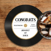 レトロ金ゴールドグリッタービニールレコードおめでとう結婚ズ ラウンドペーパーコースター