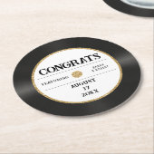 レトロ金ゴールドグリッタービニールレコードおめでとう結婚ズ ラウンドペーパーコースター (アングル)