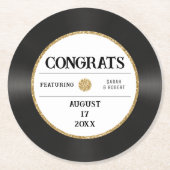 レトロ金ゴールドグリッタービニールレコードおめでとう結婚ズ ラウンドペーパーコースター (正面)