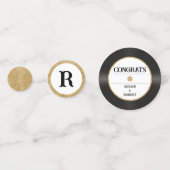 レトロ金ゴールドグリッタービニールレコードモノグラムおめでとう コンフェッティ (正面)