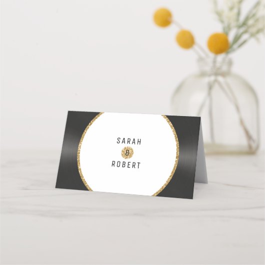 レトロ金ゴールドグリッタービニール結婚レコード座席表 プレイスカード (裏面)