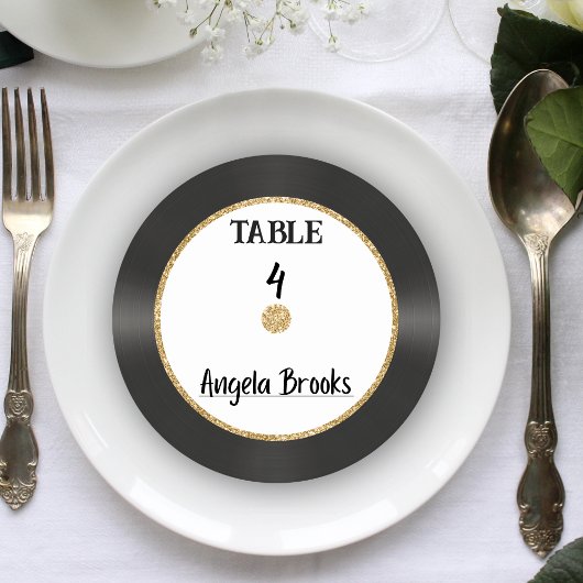 レトロ金ゴールドグリッタービニール結婚レコード座席表 ラウンドペーパーコースター