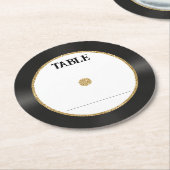 レトロ金ゴールドグリッタービニール結婚レコード座席表 ラウンドペーパーコースター (アングル)
