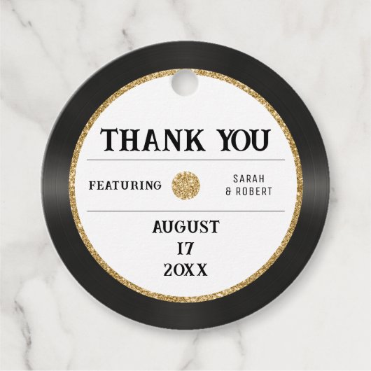 レトロ金ゴールドグリッターレコードありがとう結婚さん フェイバータグ (正面)