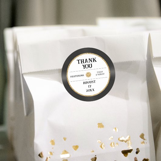 レトロ金ゴールドグリッターレコードありがとう結婚さん ラウンドシール