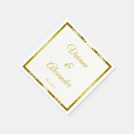 レトロ金ゴールドグリーンダマスクウェディングカクテル スタンダードカクテルナプキン (角)