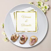 レトロ金ゴールドグリーンダマスクウェディングカクテル スタンダードカクテルナプキン