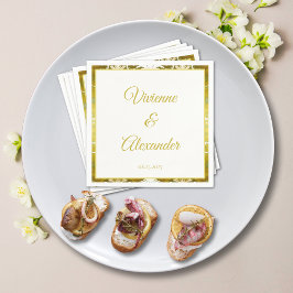 レトロ金ゴールドグリーンダマスクウェディングカクテル スタンダードカクテルナプキン