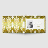 レトロ金ゴールドグリーンダマスクウェディングフォトモノグラム ゲストブック (全面)