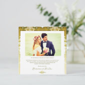 レトロ金ゴールドグリーンダマスクウェディング サンキューカード (スタンド正面)