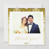 レトロ金ゴールドグリーンダマスクウェディング サンキューカード (裏面)
