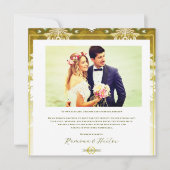レトロ金ゴールドグリーンダマスクウェディング サンキューカード (正面)
