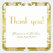レトロ金ゴールドグリーンダマスクウェディング スクエアシール (正面)