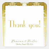 レトロ金ゴールドグリーンダマスクウェディング スクエアシール (正面)