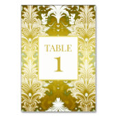 レトロ金ゴールドグリーンダマスクウェディング テーブルナンバー (裏面)