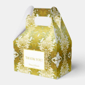 レトロ金ゴールドグリーンダマスクウェディング フェイバーボックス (正面サイド)