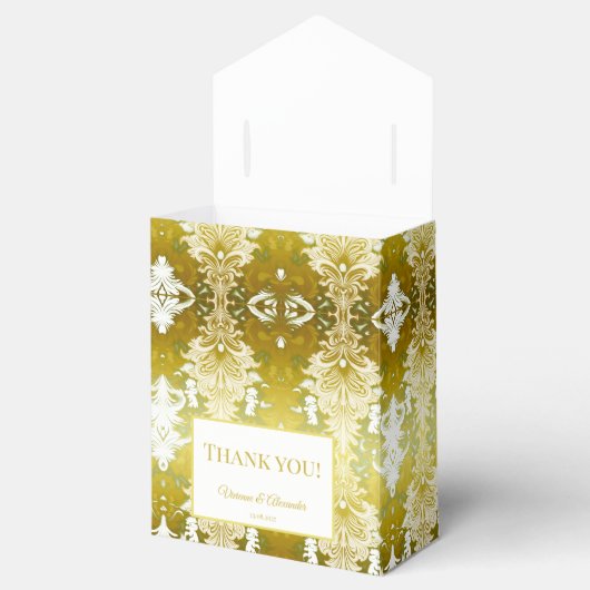 レトロ金ゴールドグリーンダマスクウェディング フェイバーボックス (オープン)