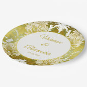 レトロ金ゴールドグリーンダマスクウェディング ペーパープレート (アングル)
