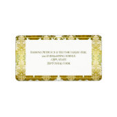 レトロ金ゴールドグリーンダマスクウェディング ラベル (正面)