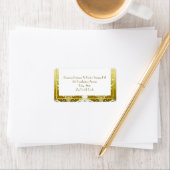 レトロ金ゴールドグリーンダマスクウェディング ラベル (インサイチュ)