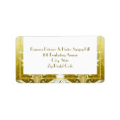 レトロ金ゴールドグリーンダマスクウェディング ラベル (正面)