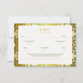 レトロ金ゴールドグリーンダマスクウェディング 出欠カード (正面)