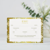 レトロ金ゴールドグリーンダマスクウェディング 出欠カード (スタンド正面)