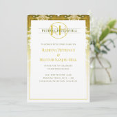 レトロ金ゴールドグリーンダマスクウェディング 招待状 (スタンド正面)
