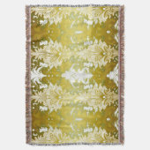 レトロ金ゴールドグリーンダマスクパターン スローブランケット (正面縦)