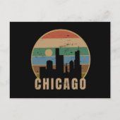 レトロ金ゴールドシカゴスカイラインヴィンテージトラベル ポストカード (正面)
