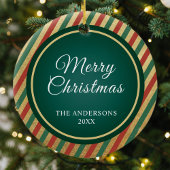 レトロ金ゴールドストライプファミリー写真メリークリスマス セラミックオーナメント