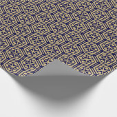 レトロ金ゴールドネイビー六角幾何模様 ラッピングペーパー (角)