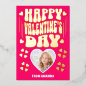 レトロ金ゴールドハッピーバレンタインデーキッズフォトカード 箔シーズンカード (正面)