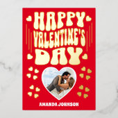 レトロ金ゴールドハッピーバレンタインデーフォトカード 箔シーズンカード (正面)