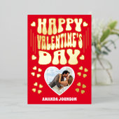 レトロ金ゴールドハッピーバレンタインデーフォトカード 箔シーズンカード (立ち正面)