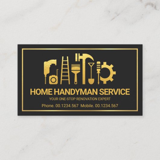 レトロ金ゴールドハンドマントツールMotif、奇数ジョブ 名刺 (正面)