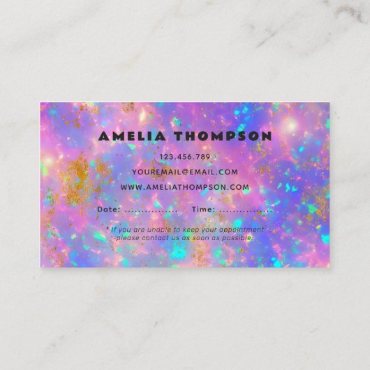 レトロ金ゴールドファイアオペルストーンアポイントメントカード 名刺 (裏面)