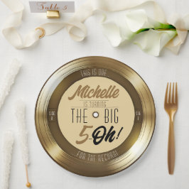 レトロ金ゴールドブラックビニールレコード50th誕生日パーティー ペーパープレート