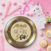 レトロ金ゴールドブラックビニールレコード50th誕生日パーティー ペーパープレート (パーティー)