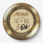 レトロ金ゴールドブラックビニールレコード50th誕生日パーティー ペーパープレート (正面)