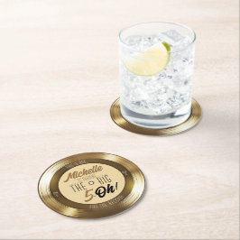 レトロ金ゴールドブラックビニールレコード50th誕生日パーティー ラウンドペーパーコースター