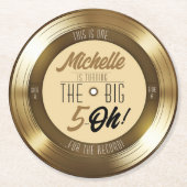 レトロ金ゴールドブラックビニールレコード50th誕生日パーティー ラウンドペーパーコースター (正面)